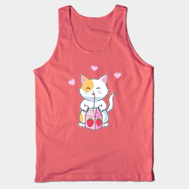 Kawaii Anime Cat with Strawberry Milk Tank Top by AtomicBullfrog